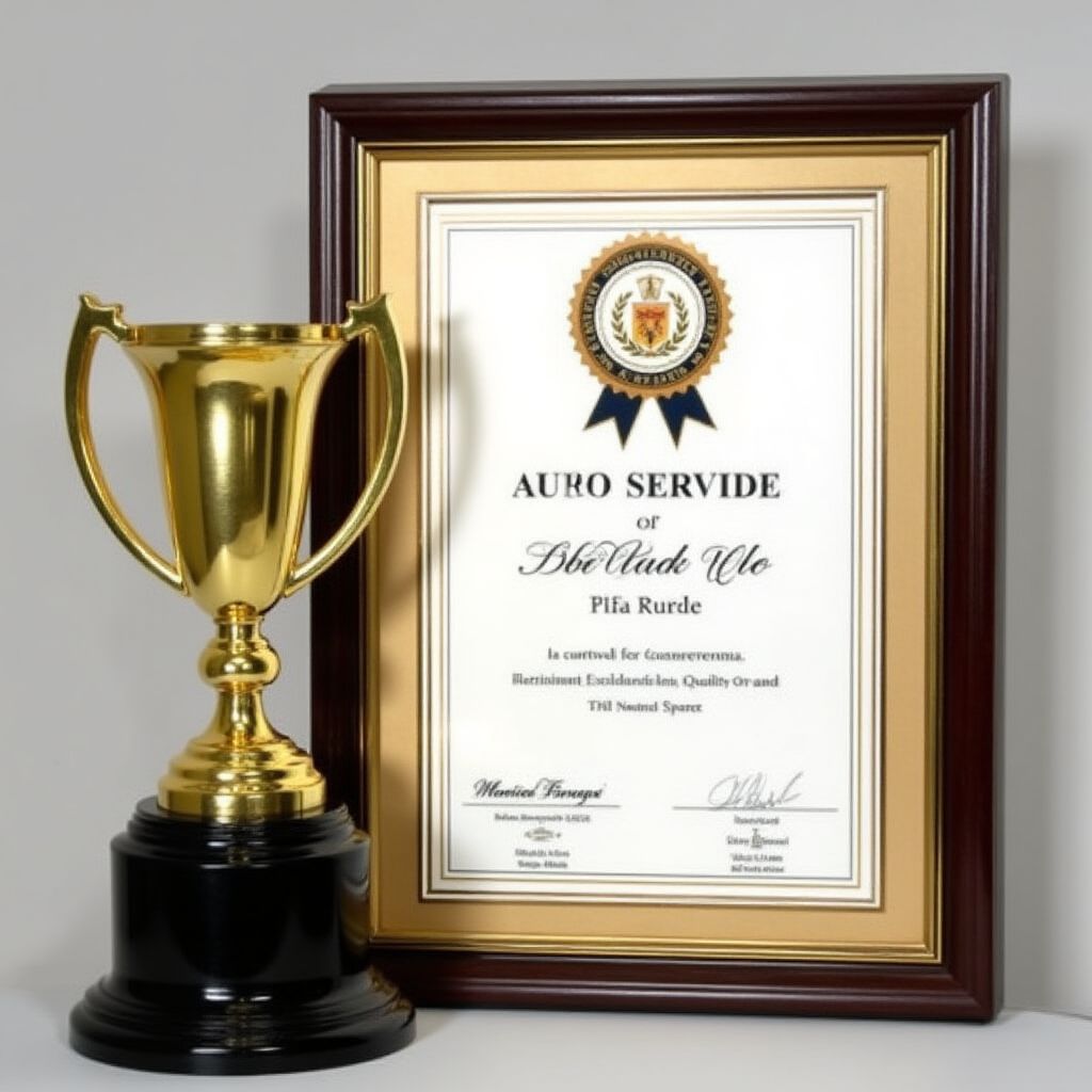 Certifikát za excelenci v autoservisu se zlatou trofejí